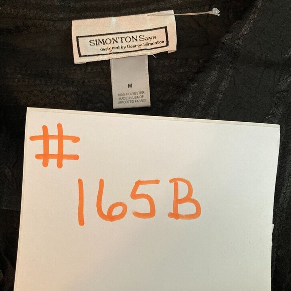 George Simonton Says Shirt Womens Sz M Black Sheer Lace Pleated Button Tunic - Picture 7 of 7